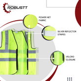 Robustt Polyster Fabric V Neck Reflective Safety Jacket, Safety Coat For Traffic, Sports, Construction Site